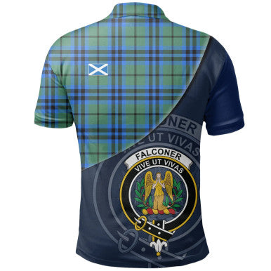 Scottish Falconer Clan Crest Tartan Polo Shirt - Bend Style Back Side Tartan Plaid