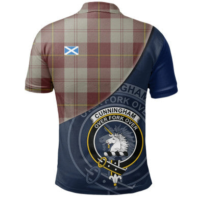 Scottish Cunningham Burgundy Dancers Clan Crest Tartan Polo Shirt - Bend Style Back Side Tartan Plaid
