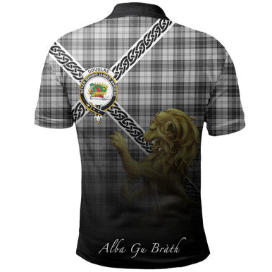 Scottish Douglas Grey Modern Clan Crest Tartan Polo Shirt - Celtic with Scotland Lion Back Side Tartan Plaid