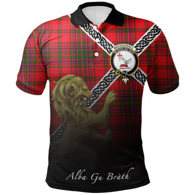 Scottish MacDougall Modern Clan Crest Tartan Polo Shirt - Celtic with Scotland Lion Front Side Tartan Plaid