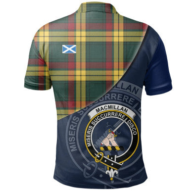 Scottish MacMillan Old Modern Clan Crest Tartan Polo Shirt - Bend Style Back Side Tartan Plaid