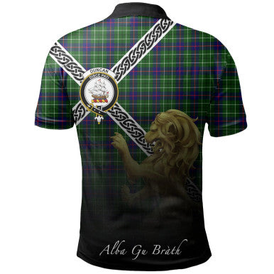 Scottish Duncan Modern Clan Crest Tartan Polo Shirt - Celtic with Scotland Lion Back Side Tartan Plaid