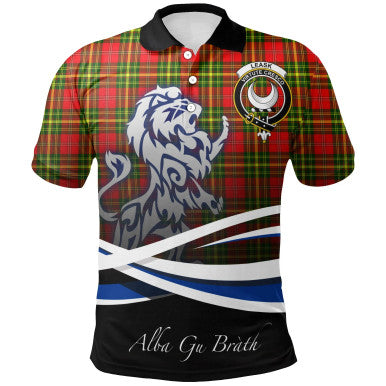 Scottish Leask Clan Crest Tartan Polo Shirt - Scotland Lion Front Side Tartan Plaid