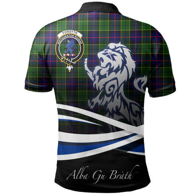 Scottish Forsyth Modern Clan Crest Tartan Polo Shirt - Scotland Lion Back Side Tartan Plaid