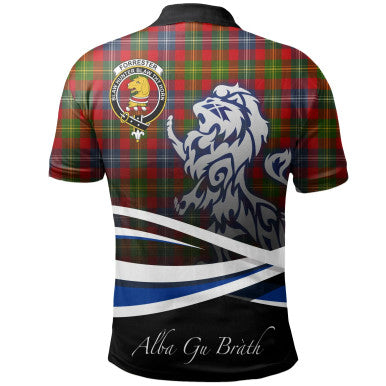 Scottish Forrester Clan Crest Tartan Polo Shirt - Scotland Lion Back Side Tartan Plaid
