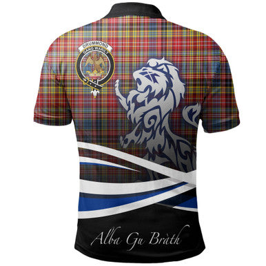 Scottish Drummond of Strathallan Clan Crest Tartan Polo Shirt - Scotland Lion Back Side Tartan Plaid
