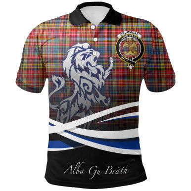 Scottish Drummond of Strathallan Clan Crest Tartan Polo Shirt - Scotland Lion Front Side Tartan Plaid