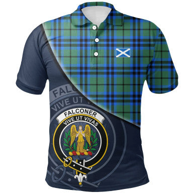 Scottish Falconer Clan Crest Tartan Polo Shirt - Bend Style Front Side Tartan Plaid