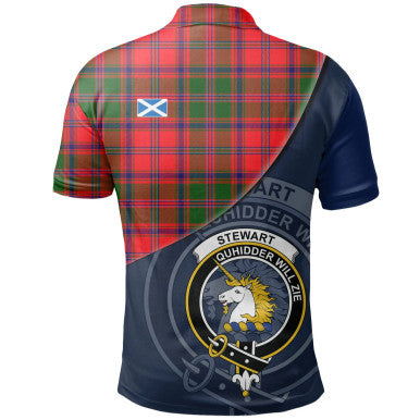 Scottish Stewart of Appin Modern Clan Crest Tartan Polo Shirt - Bend Style Back Side Tartan Plaid