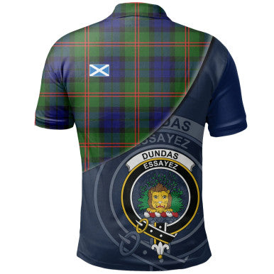 Scottish Dundas Modern 02 Clan Crest Tartan Polo Shirt - Bend Style Back Side Tartan Plaid