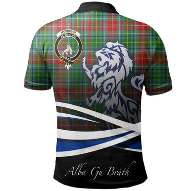 Scottish Muirhead Clan Crest Tartan Polo Shirt - Scotland Lion Back Side Tartan Plaid