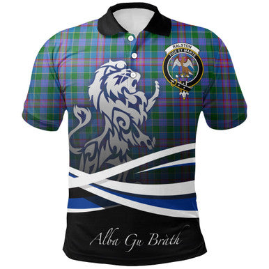 Scottish Ralston Clan Crest Tartan Polo Shirt - Scotland Lion Front Side Tartan Plaid