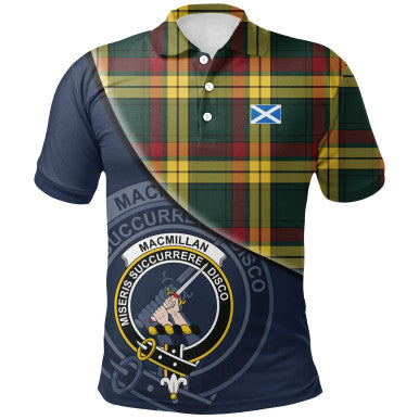 Scottish MacMillan Old Modern Clan Crest Tartan Polo Shirt - Bend Style Front Side Tartan Plaid
