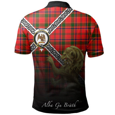 Scottish Munro Modern Clan Crest Tartan Polo Shirt - Celtic with Scotland Lion Back Side Tartan Plaid
