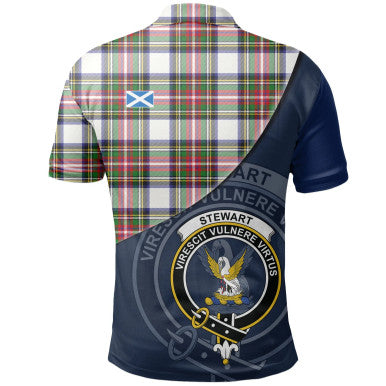 Scottish Stewart Dress Modern Clan Crest Tartan Polo Shirt - Bend Style Back Side Tartan Plaid