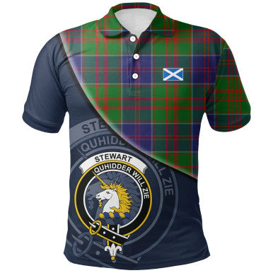 Scottish Stewart of Appin Hunting Modern Clan Crest Tartan Polo Shirt - Bend Style Front Side Tartan Plaid