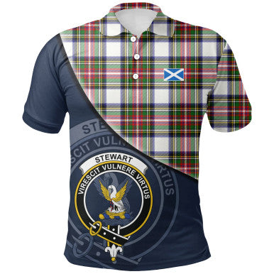 Scottish Stewart Dress Modern Clan Crest Tartan Polo Shirt - Bend Style Front Side Tartan Plaid