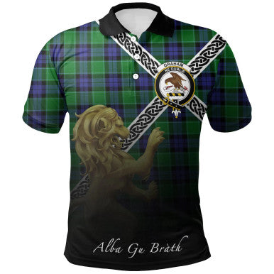Scottish Graham of Menteith Modern Clan Crest Tartan Polo Shirt - Celtic with Scotland Lion Front Side Tartan Plaid