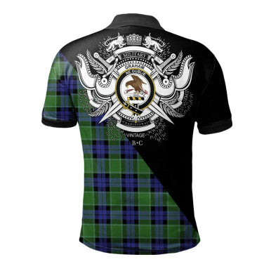 Scottish Orrock Clan Crest Tartan Polo Shirt - Military Logo Back Side Tartan Plaid