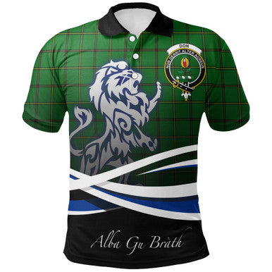 Scottish Don (Tribe-of-Mar) Clan Crest Tartan Polo Shirt - Scotland Lion Front Side Tartan Plaid