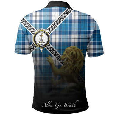Scottish Roberton Clan Crest Tartan Polo Shirt - Celtic with Scotland Lion Back Side Tartan Plaid