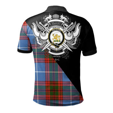 Scottish Pentland Clan Crest Tartan Polo Shirt - Military Logo Back Side Tartan Plaid
