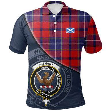Scottish Wishart Dress Clan Crest Tartan Polo Shirt - Bend Style Front Side Tartan Plaid