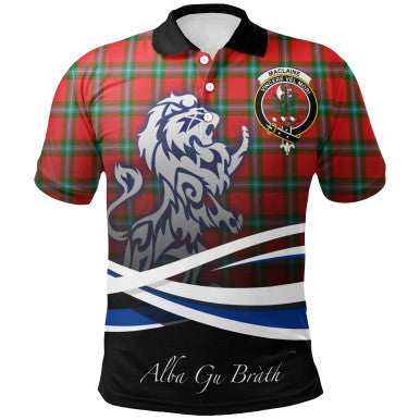 Scottish MacLaine of Loch Buie Clan Crest Tartan Polo Shirt - Scotland Lion Front Side Tartan Plaid