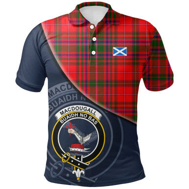 Scottish MacDougall Modern Clan Crest Tartan Polo Shirt - Bend Style Front Side Tartan Plaid