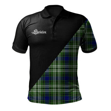 Scottish Pitcairn Hunting Clan Crest Tartan Polo Shirt - Military Logo Front Side Tartan Plaid