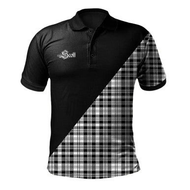 Scottish Preston Clan Crest Tartan Polo Shirt - Military Logo Front Side Tartan Plaid