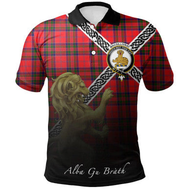 Scottish MacGillivray Modern Clan Crest Tartan Polo Shirt - Celtic with Scotland Lion Front Side Tartan Plaid