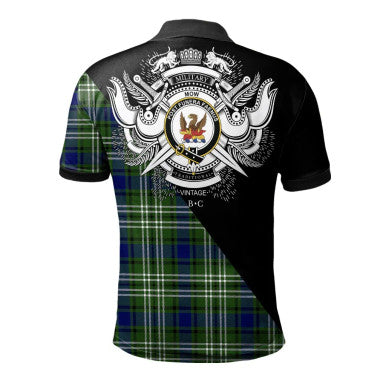 Scottish Primrose Clan Crest Tartan Polo Shirt - Military Logo Back Side Tartan Plaid