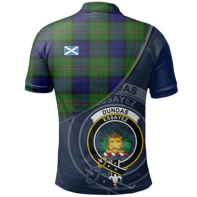 Scottish Dundas Modern Clan Crest Tartan Polo Shirt - Bend Style Back Side Tartan Plaid