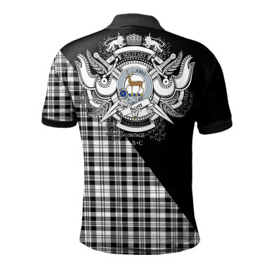 Scottish Preston Clan Crest Tartan Polo Shirt - Military Logo Back Side Tartan Plaid