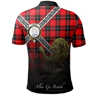 Scottish Ramsay Modern Clan Crest Tartan Polo Shirt - Celtic with Scotland Lion Back Side Tartan Plaid