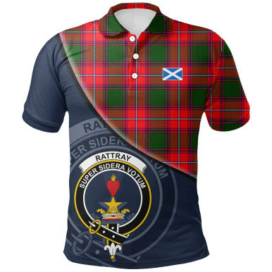 Scottish Rattray Modern Clan Crest Tartan Polo Shirt - Bend Style Front Side Tartan Plaid