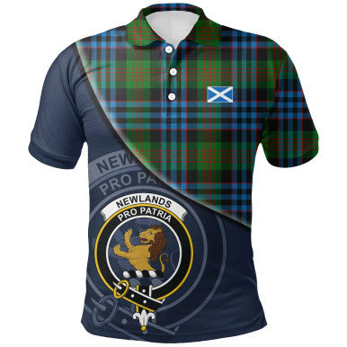 Scottish Newlands of Lauriston Clan Crest Tartan Polo Shirt - Bend Style Front Side Tartan Plaid