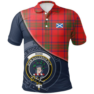 Scottish Ross Modern Clan Crest Tartan Polo Shirt - Bend Style Front Side Tartan Plaid
