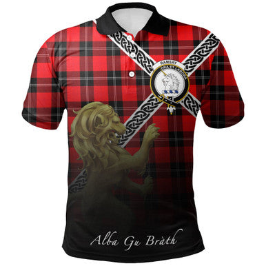 Scottish Ramsay Modern Clan Crest Tartan Polo Shirt - Celtic with Scotland Lion Front Side Tartan Plaid