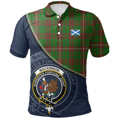 Scottish MacKinnon Hunting Modern Clan Crest Tartan Polo Shirt - Bend Style Front Side Tartan Plaid
