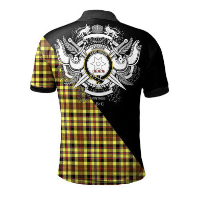 Scottish Pollock Modern Clan Crest Tartan Polo Shirt - Military Logo Back Side Tartan Plaid