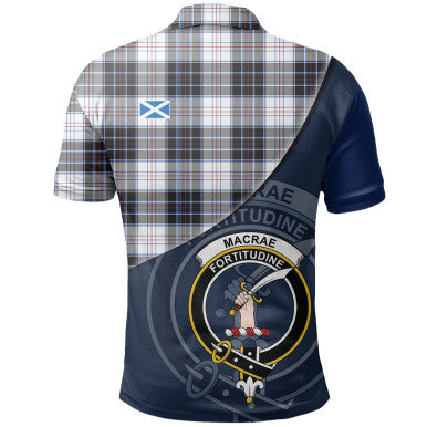 Scottish MacRae Dress Modern Clan Crest Tartan Polo Shirt - Bend Style Back Side Tartan Plaid