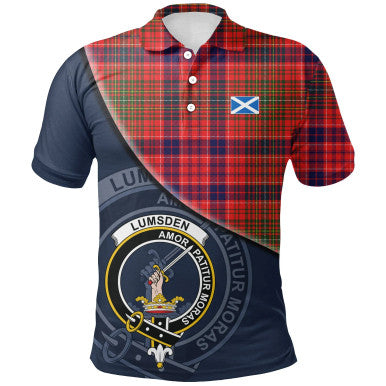 Scottish Lumsden Modern Clan Crest Tartan Polo Shirt - Bend Style Front Side Tartan Plaid