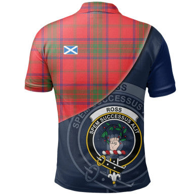 Scottish Ross Modern Clan Crest Tartan Polo Shirt - Bend Style Back Side Tartan Plaid