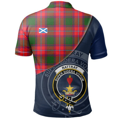 Scottish Rattray Modern Clan Crest Tartan Polo Shirt - Bend Style Back Side Tartan Plaid
