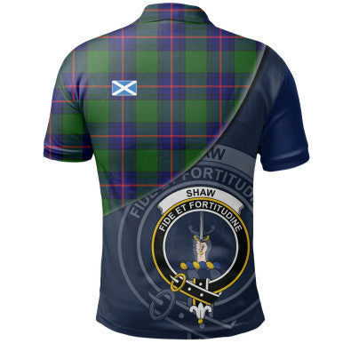 Scottish Shaw Modern Clan Crest Tartan Polo Shirt - Bend Style Back Side Tartan Plaid