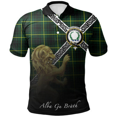 Scottish MacArthur Modern Clan Crest Tartan Polo Shirt - Celtic with Scotland Lion Front Side Tartan Plaid