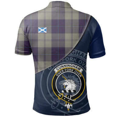 Scottish Cunningham Dress Blue Dancers Clan Crest Tartan Polo Shirt - Bend Style Back Side Tartan Plaid