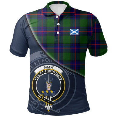Scottish Shaw Modern Clan Crest Tartan Polo Shirt - Bend Style Front Side Tartan Plaid